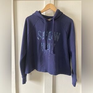 Aerie snow way sequin pullover hoodie Medium blue